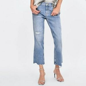 Raw hem boot cut jeans